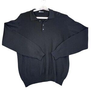 Steve & Barrys Mens XL Classic Black Long Sleeve 3-Button Polo Pullover Sweater
